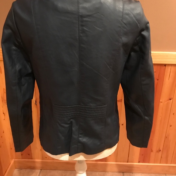 CHARTER CLUB petite navy faux leather jacket - Picture 5 of 6